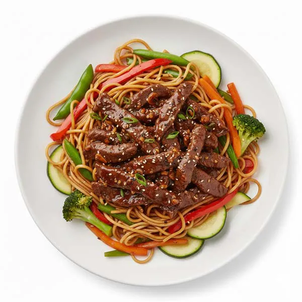 Black Pepper Garlic Beef  With Vegetable Stir Fry Noodles